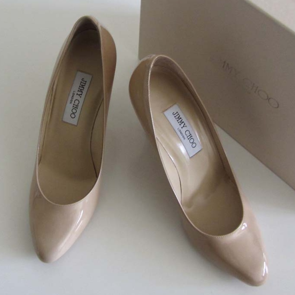 Jimmy Choo Nude Patent Leather Pointed-Toe Pumps - Picture 3 of 8